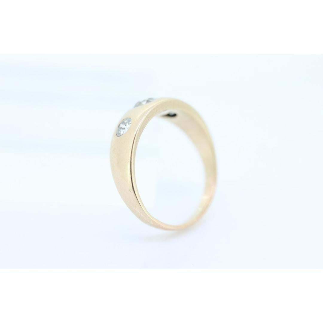 Antique 14k Triple Diamond signet ring. Gypsy Diamond bezel set into Signet band In Good Condition For Sale In Port Charlotte, FL