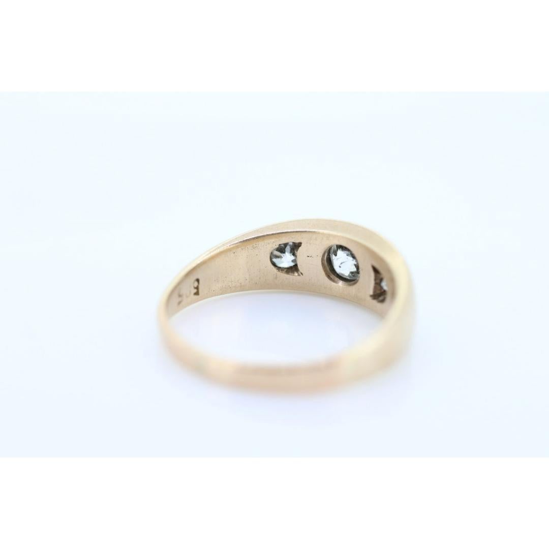 Women's Antique 14k Triple Diamond signet ring. Gypsy Diamond bezel set into Signet band For Sale
