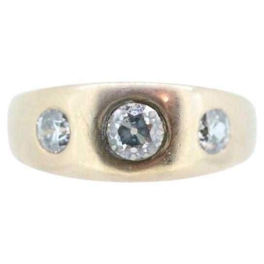 Antique 14k Triple Diamond signet ring. Gypsy Diamond bezel set into Signet band For Sale