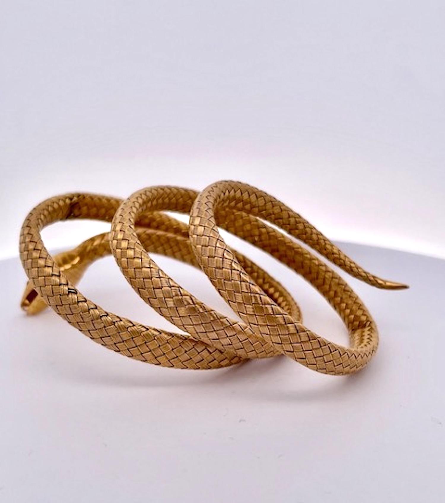 Victorian Antique 14K Triple Wrap Snake Bracelet