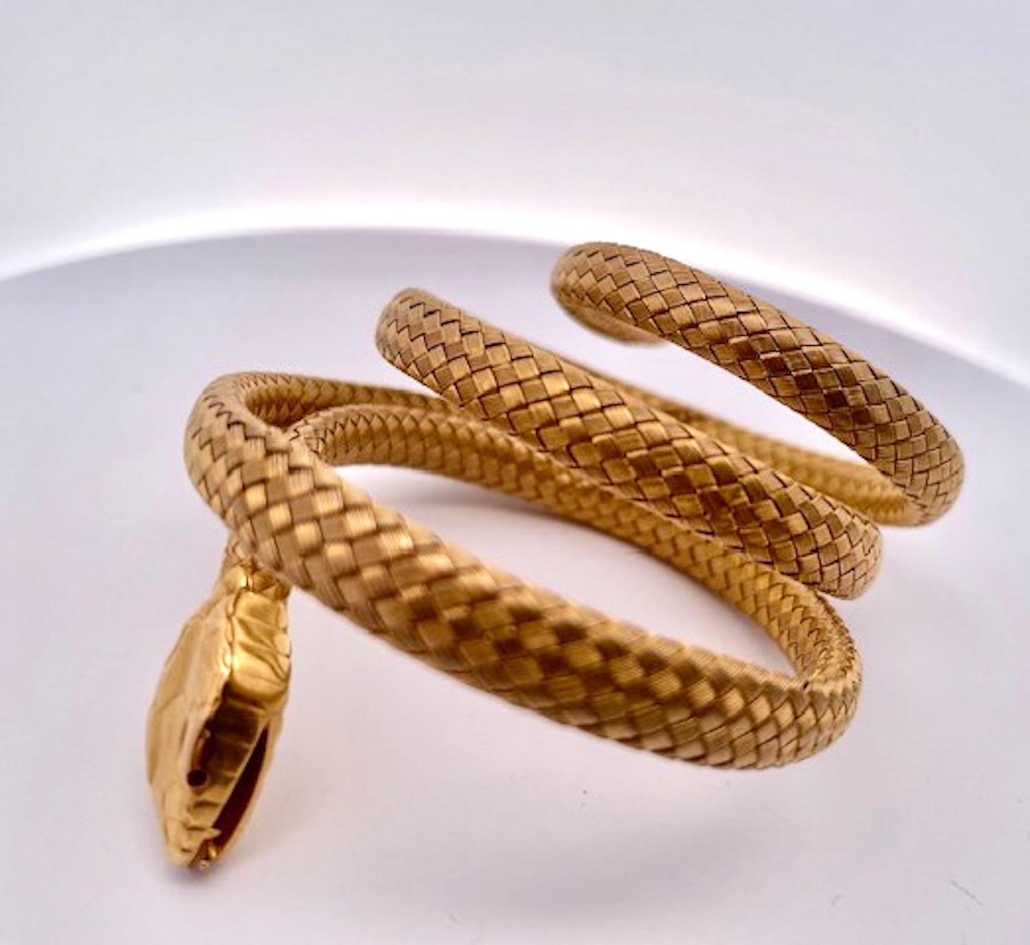 Antique 14K Triple Wrap Snake Bracelet In Good Condition In North Hollywood, CA
