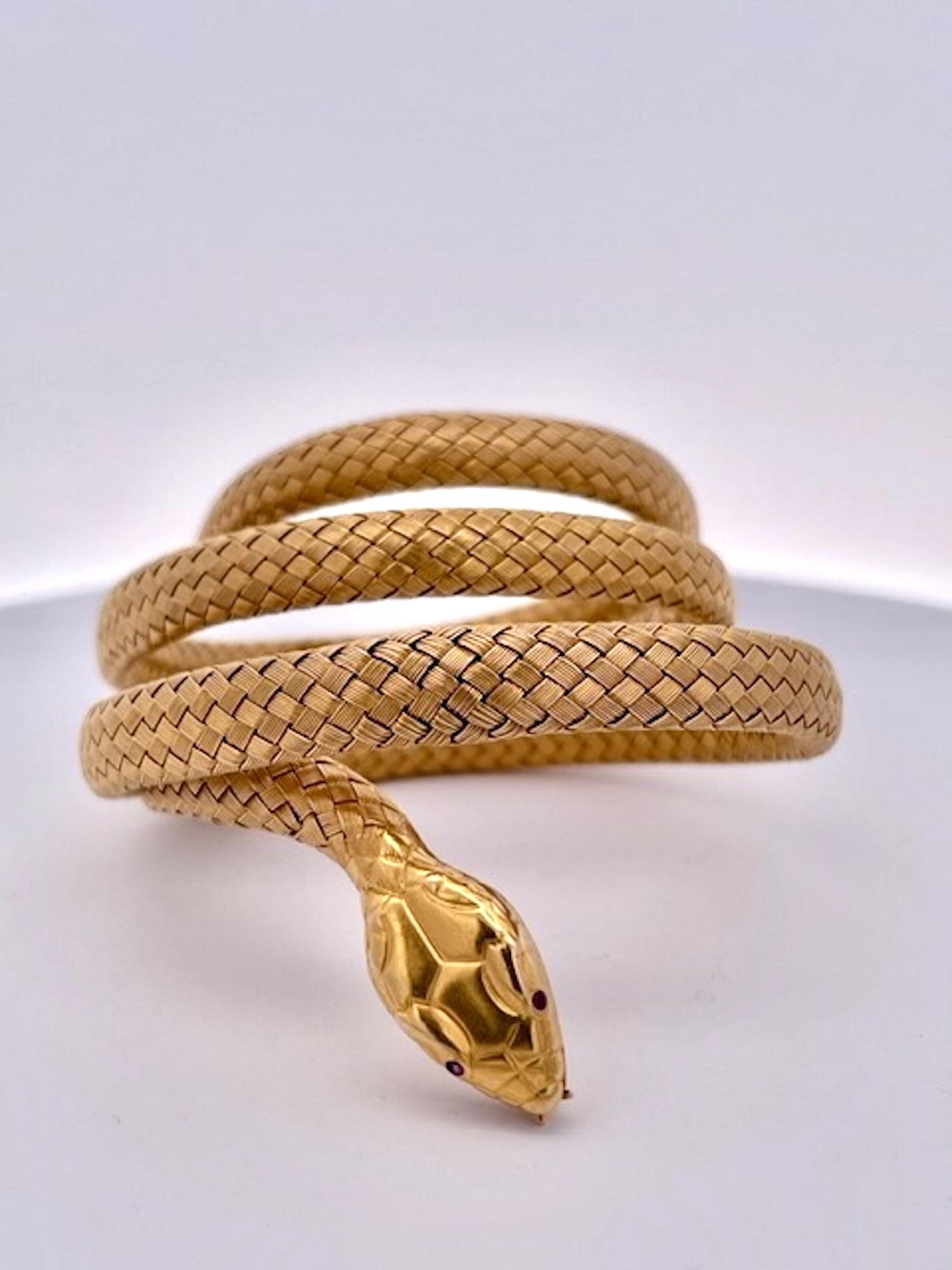 Women's or Men's Antique 14K Triple Wrap Snake Bracelet