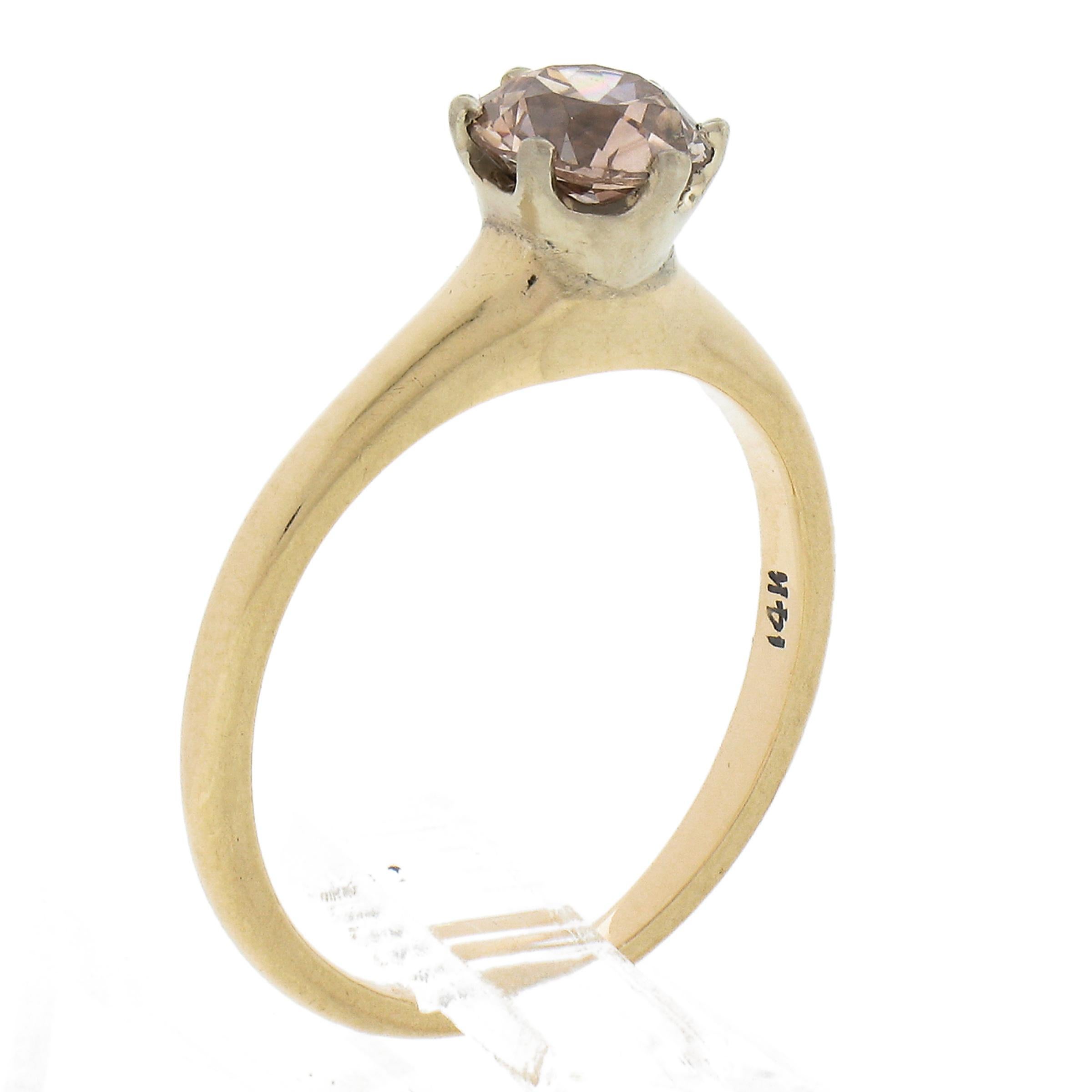Antique 14k TT Gold .80ct GIA Old Cut Pinkish Brown Diamond Engagement Ring For Sale 4
