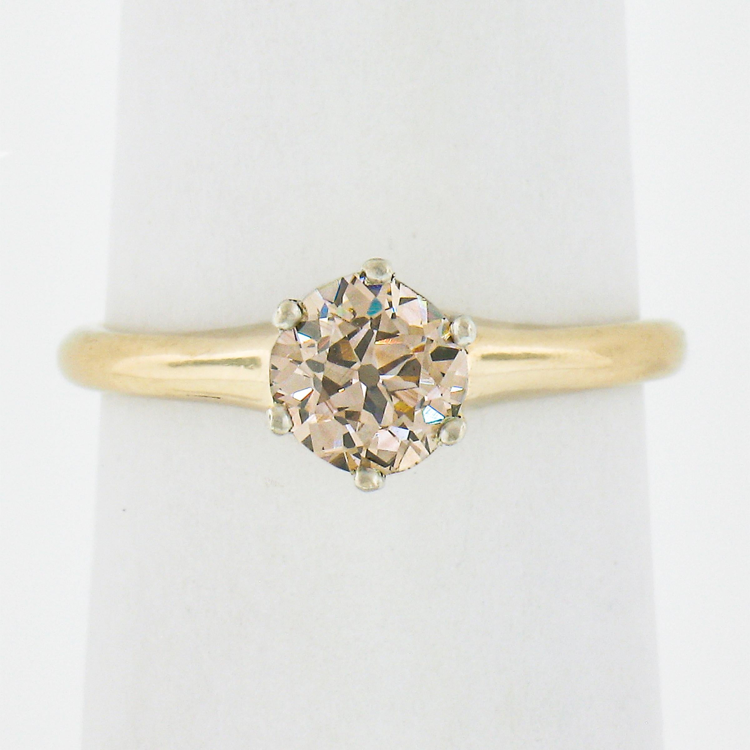 Victorian Antique 14k TT Gold .80ct GIA Old Cut Pinkish Brown Diamond Engagement Ring For Sale