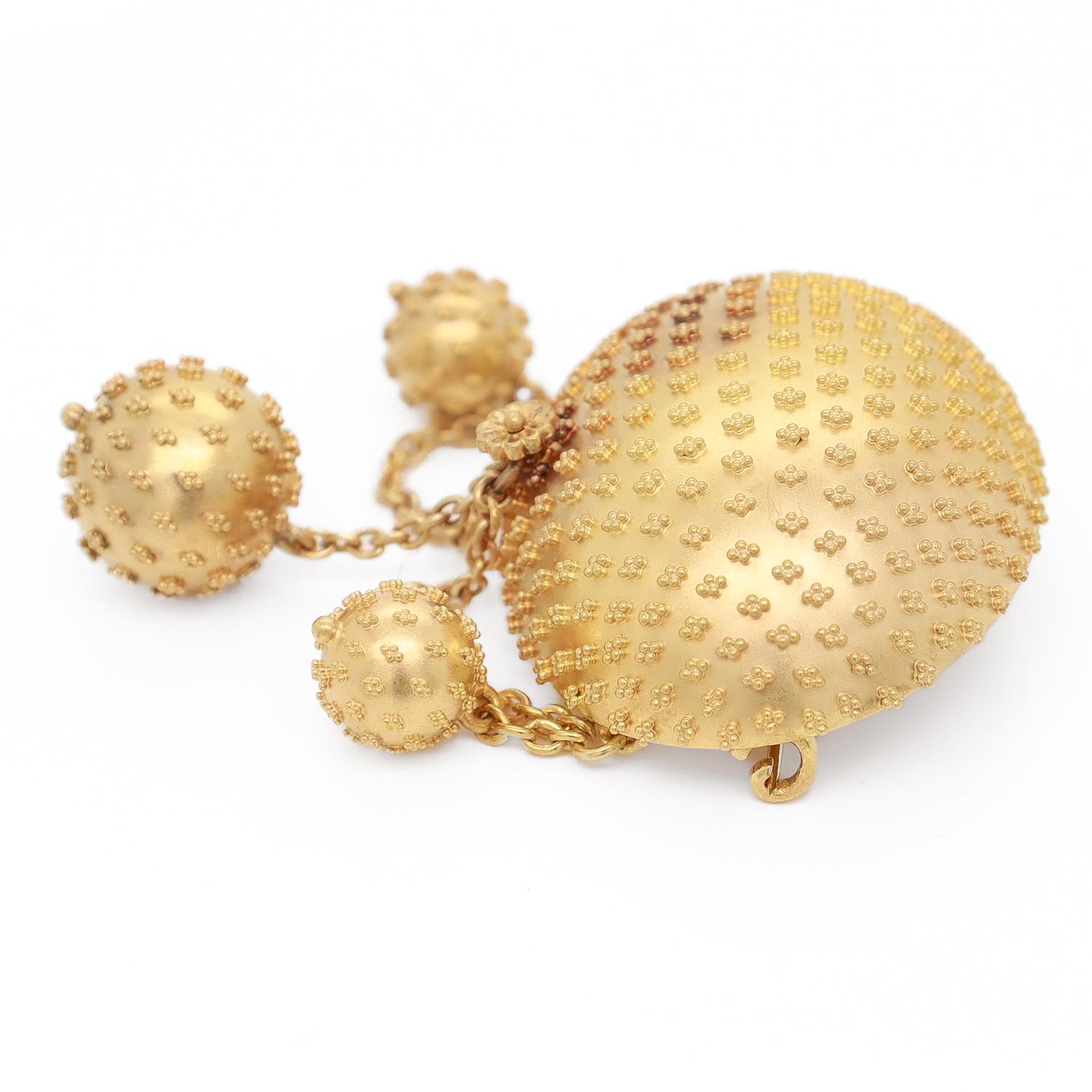 Antike viktorianische umwandelbare 14K viktorianische Brosche/Anhänger mit Granulation und Anhänger-Tropfen im Angebot 2