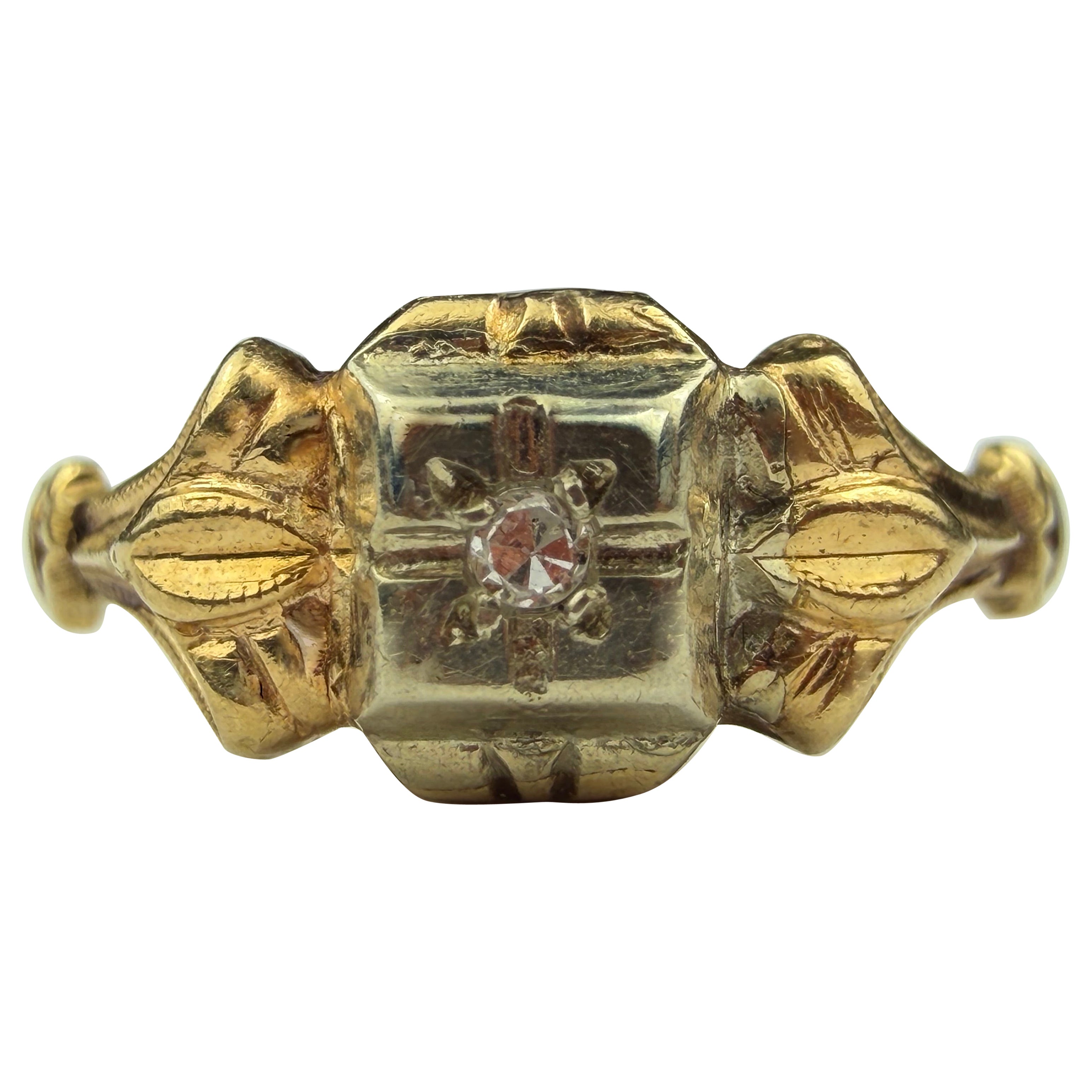 Antique 14K White and Yellow Gold Diamond Solitaire Ring For Sale