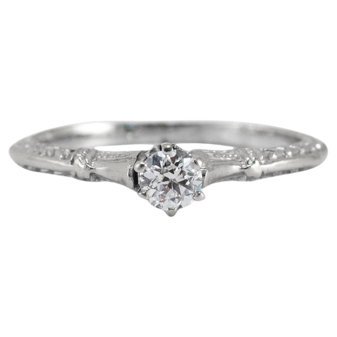 Antique 14K White Gold 0.20ct Old European Cut Diamond Promise Engagement Ring