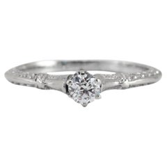 Antique 14K White Gold 0.20ct Old European Cut Diamond Promise Engagement Ring
