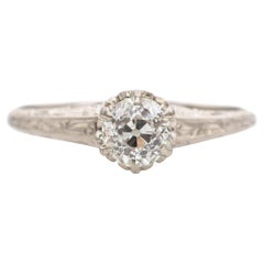 Anello antico in oro bianco 14K con diamante antico a corona alta da 0,67 ct.