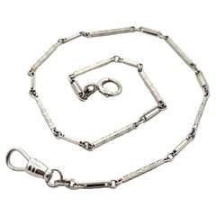 Antique 14k White Gold 13" Engraved & Milgrain Bar Link Pocket Watch Chain