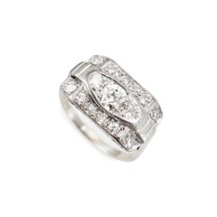 Antiker 14K Weißgold 1,57ctw Old Euro Cut Diamant Drei Stein Verlobungsring