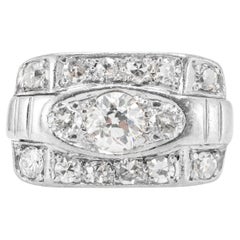Antiker 14K Weißgold 1,57ctw Old Euro Cut Diamant Drei Stein Verlobungsring