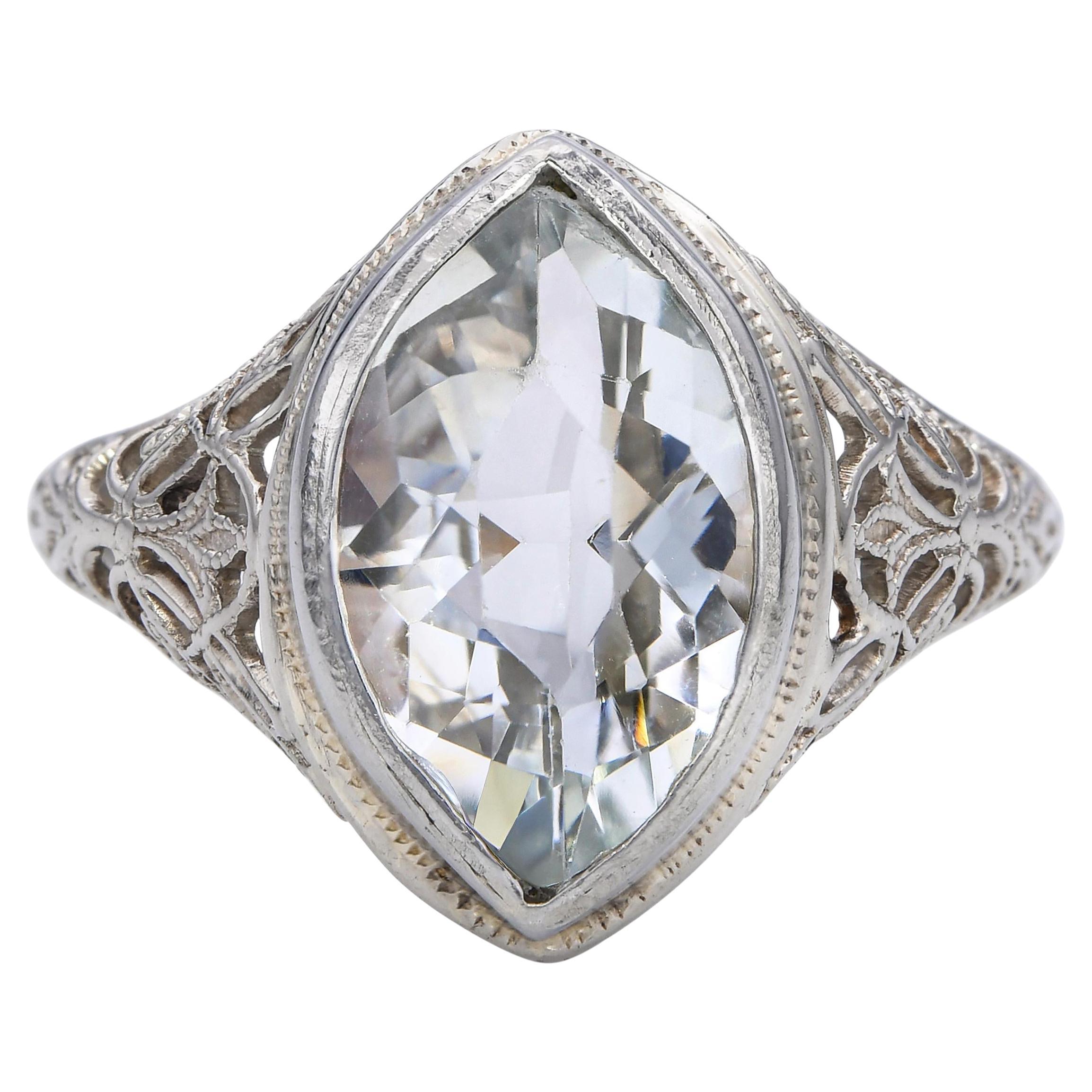 Antique 14k White Gold 1.90ct Aquamarine Ring en venta