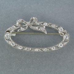 Antique 14k White Gold Brooch with 1.20ct Old Mine Cut Diamonds