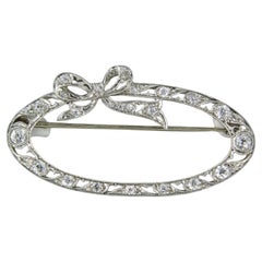 Antique 14k White Gold Brooch with 1.20ct Old Mine Cut Diamonds
