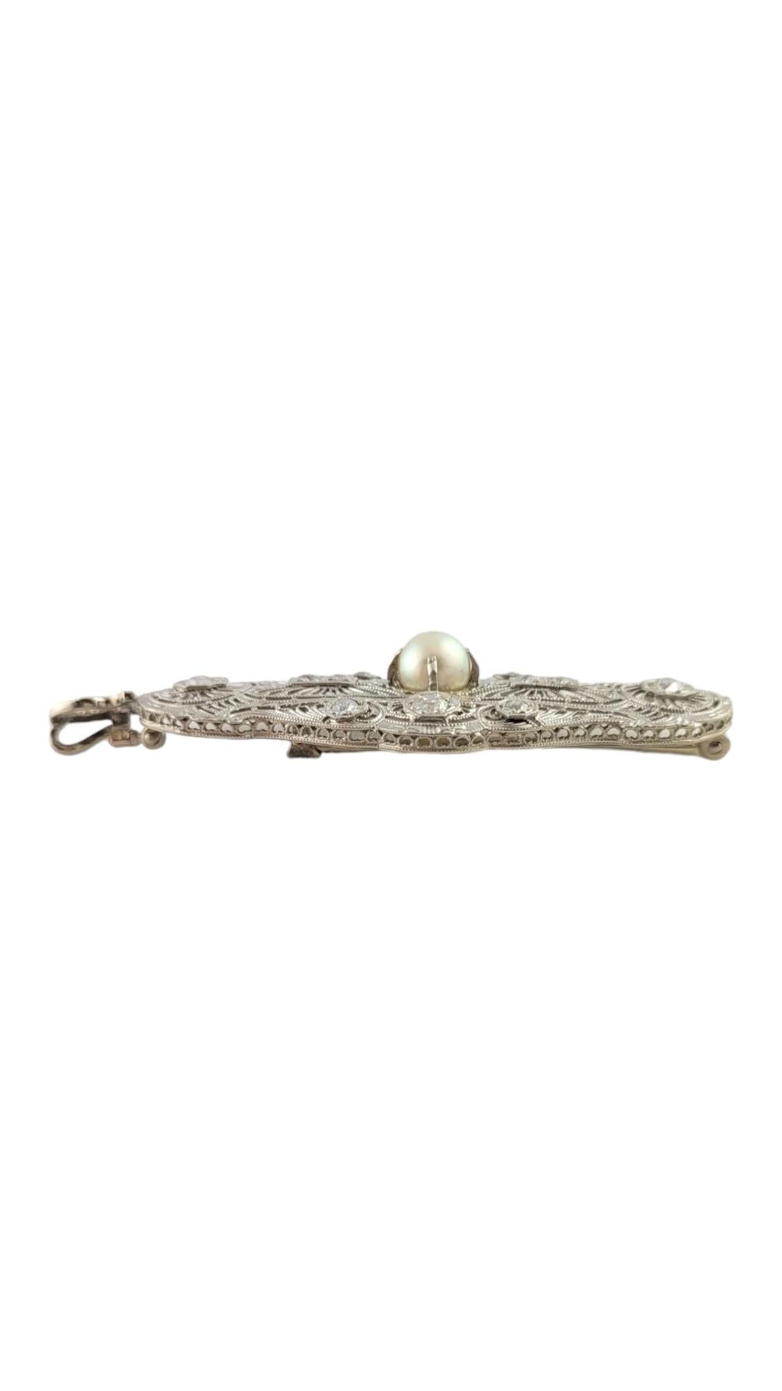 Antike 14K Weißgold Diamant- und Perlen-Filagree-Anhänger-Brosche #16971 Damen im Angebot
