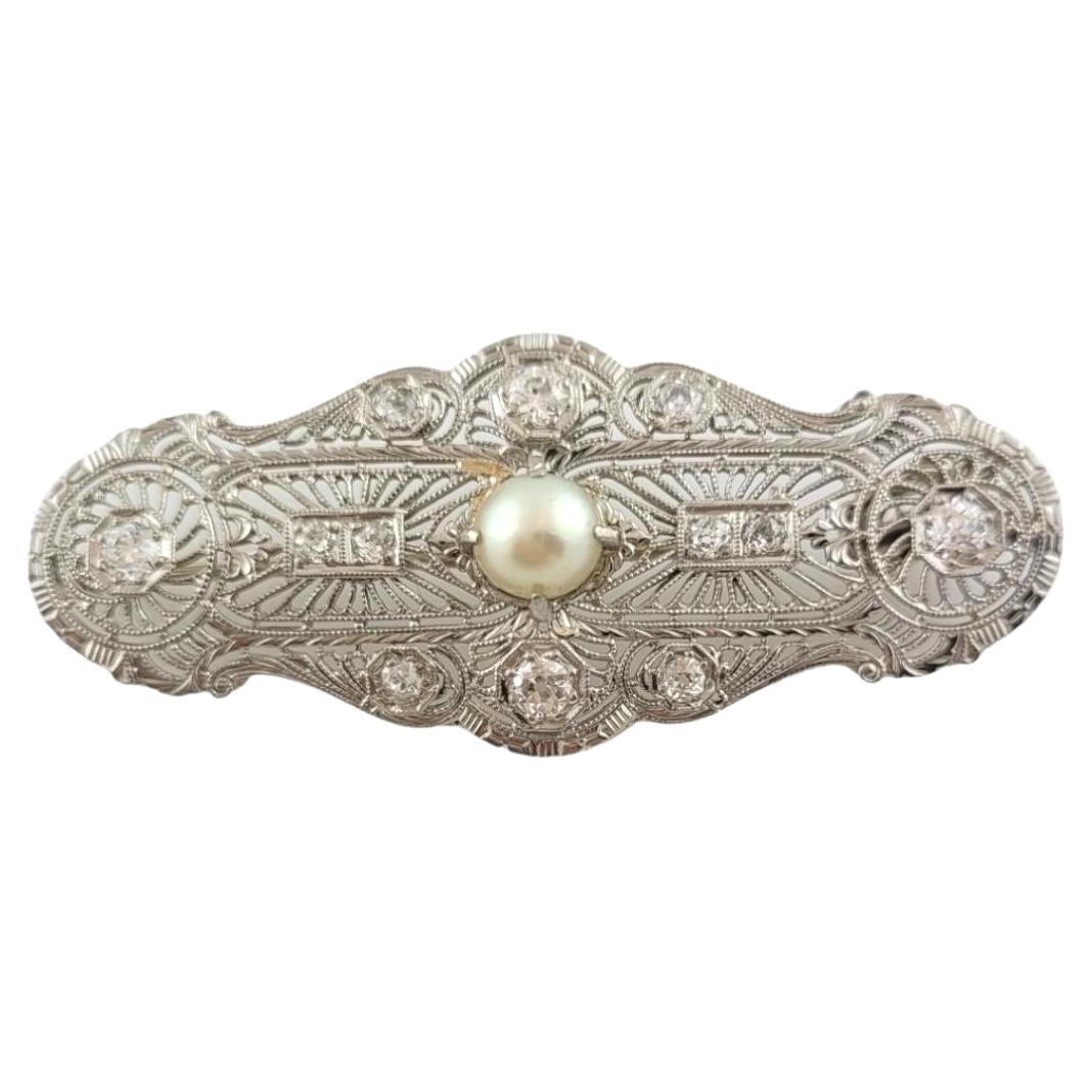 Antique 14K White Gold Diamond and Pearl Filagree Pendant Brooch #16971