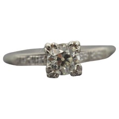 Antique 14K White Gold Engagement Ring w/ .60ct Old European Brilliant Diamond