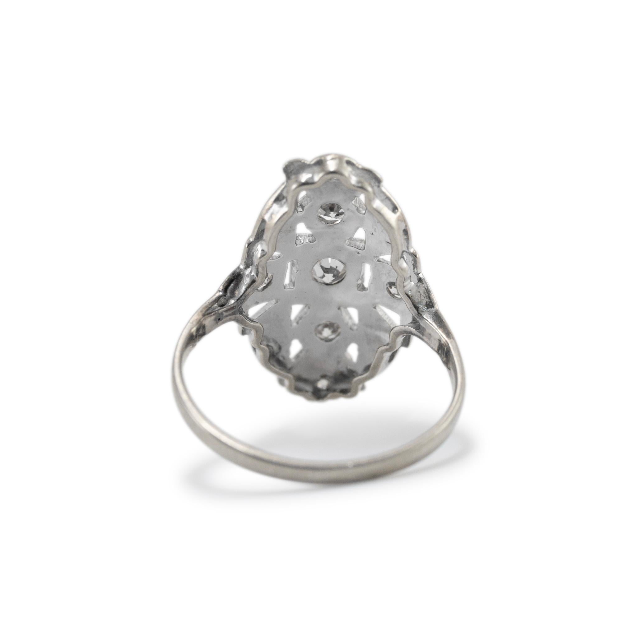 Antique 14K White Gold Filigreed Single Cut Diamond Cocktail Ring 1