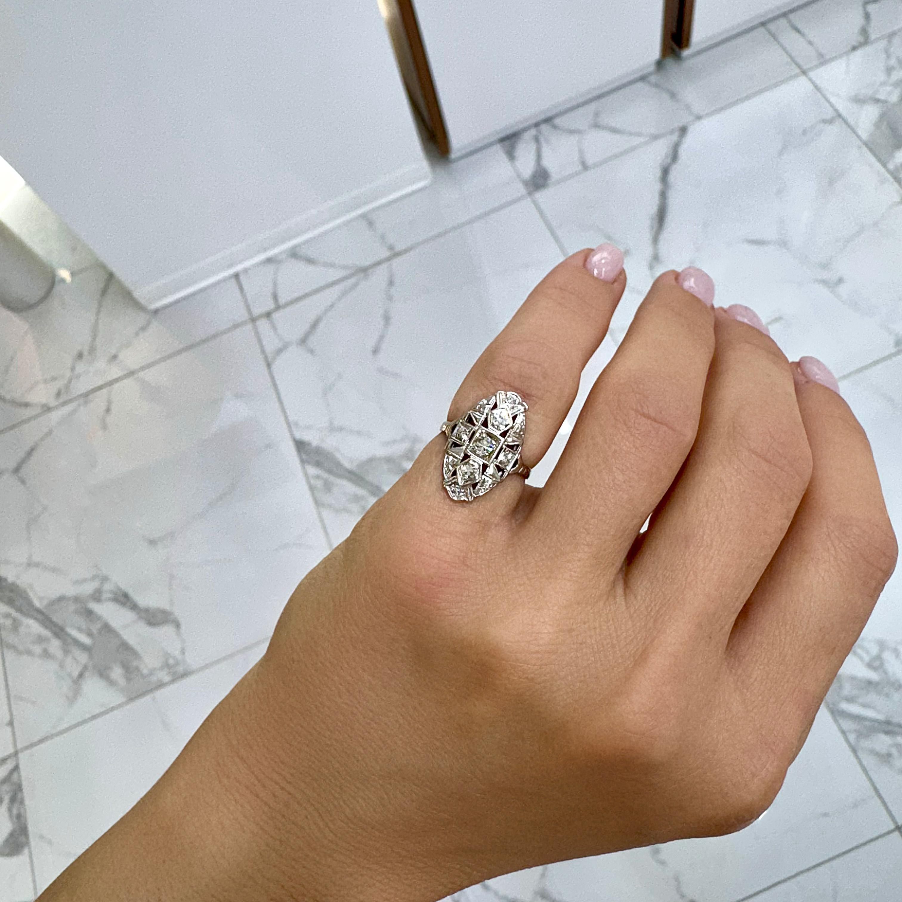 Antique 14K White Gold Filigreed Single Cut Diamond Cocktail Ring 3