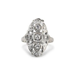 Antique 14K White Gold Filigreed Single Cut Diamond Cocktail Ring
