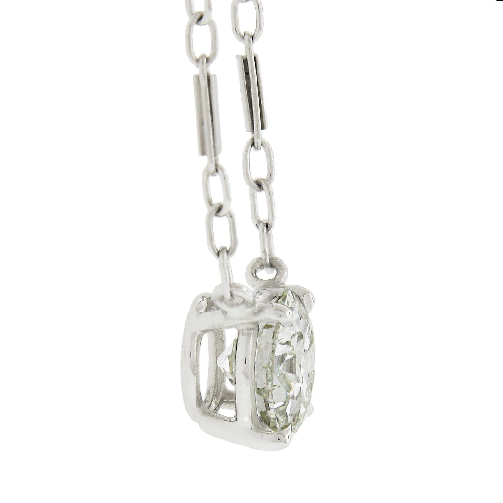 Antique 14k White Gold Gia 0.94ct Old Cut Diamond Solitaire Pendant Necklace In Excellent Condition In Montclair, NJ