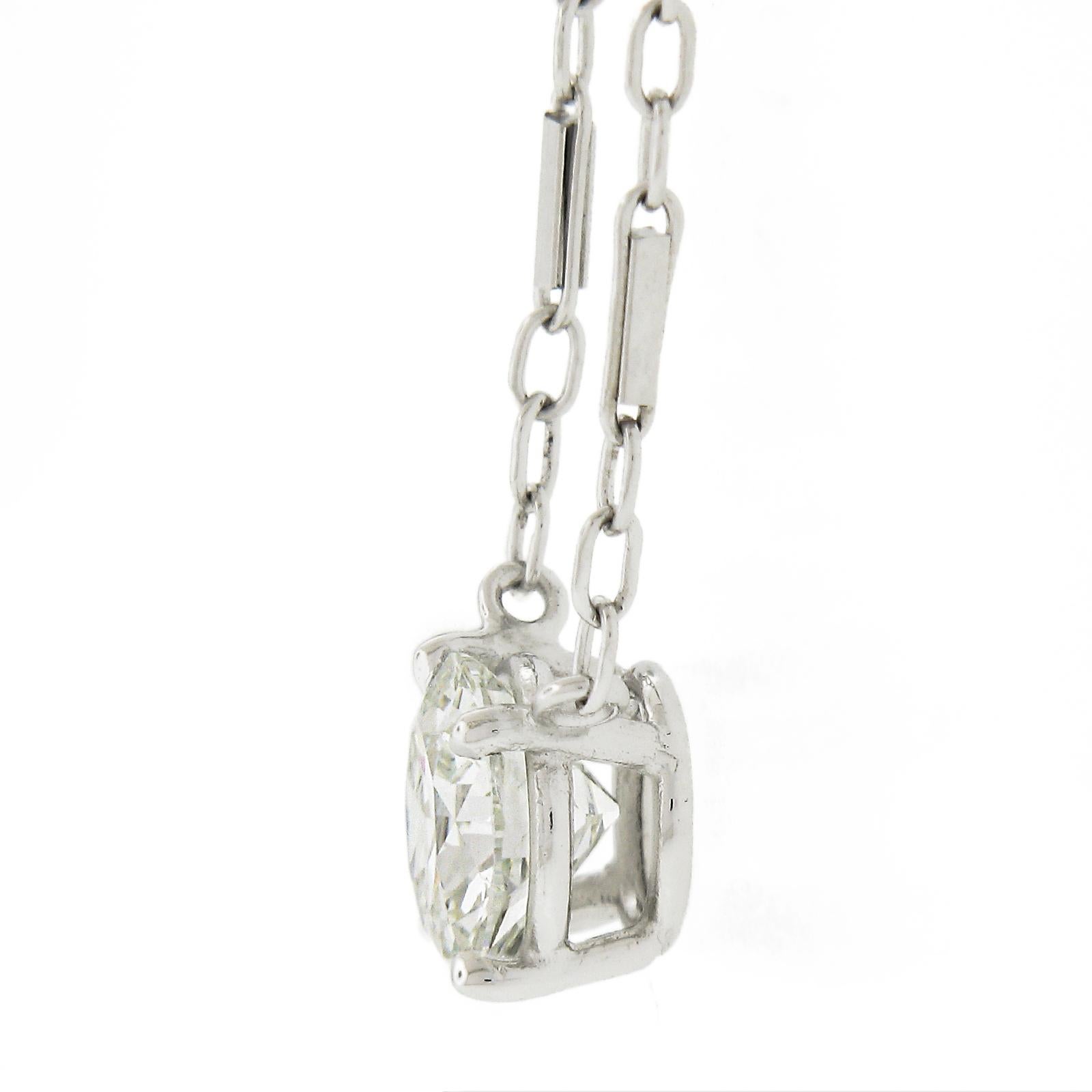 Women's Antique 14k White Gold Gia 0.94ct Old Cut Diamond Solitaire Pendant Necklace