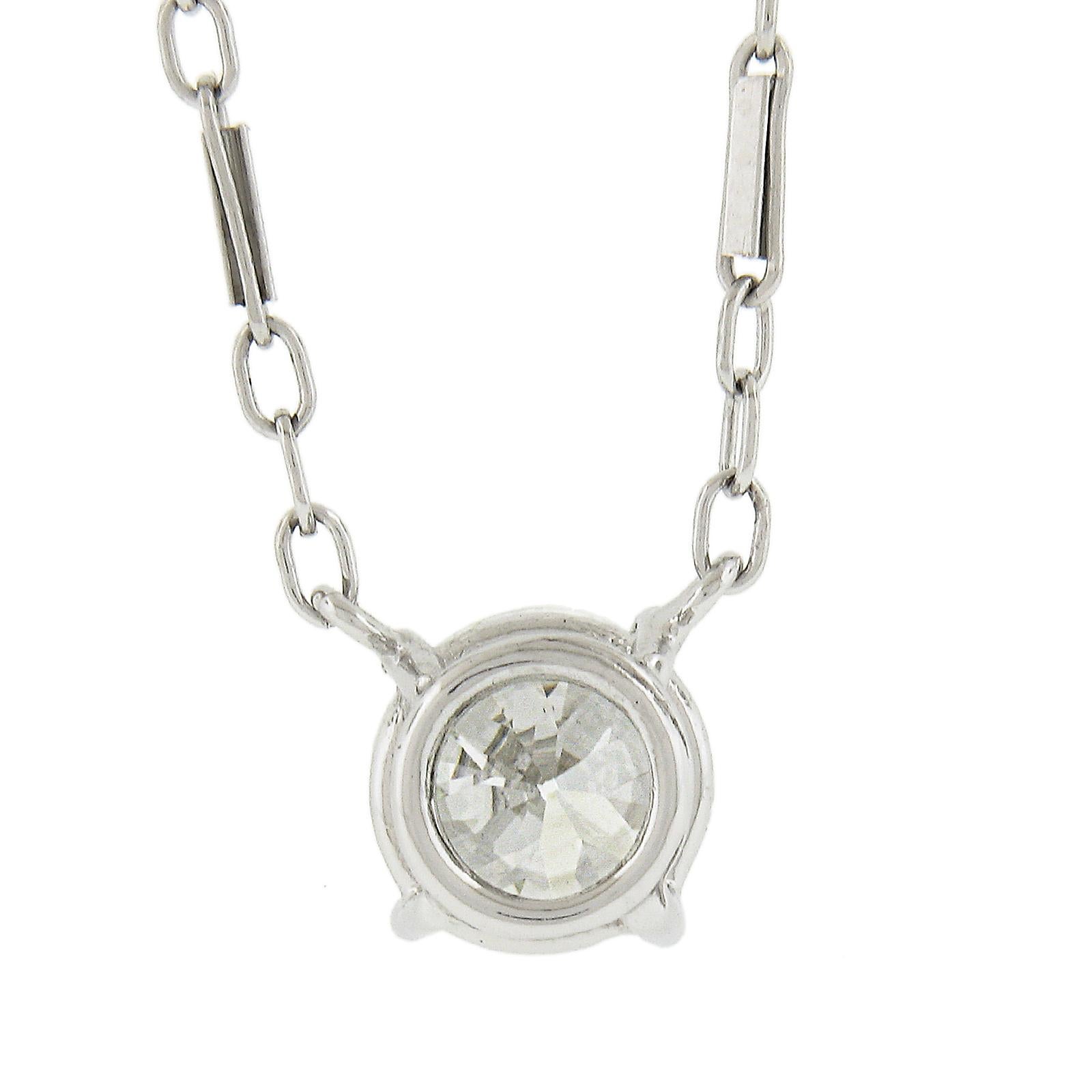 Antique 14k White Gold Gia 0.94ct Old Cut Diamond Solitaire Pendant Necklace 1