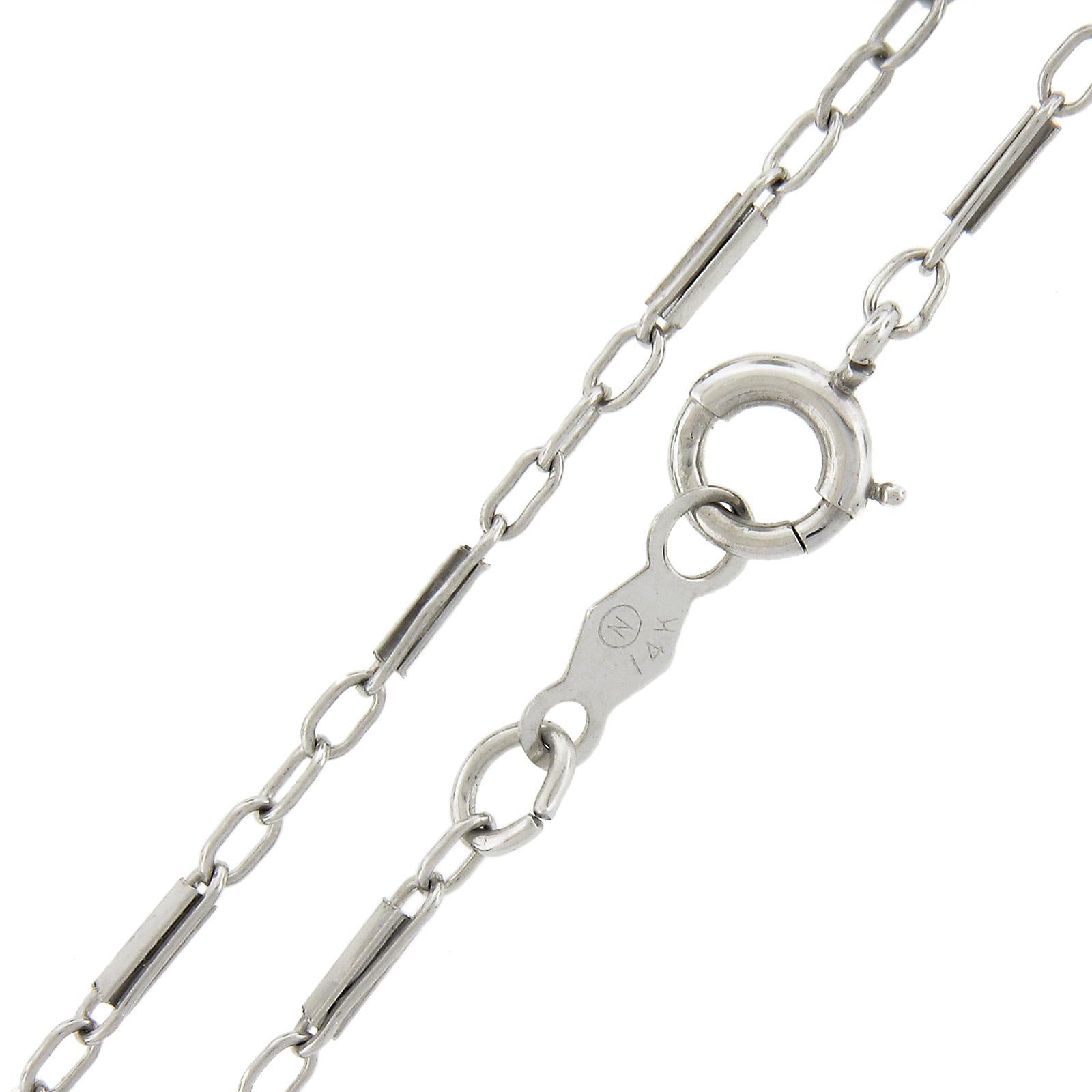 Antique 14k White Gold Gia 0.94ct Old Cut Diamond Solitaire Pendant Necklace 2
