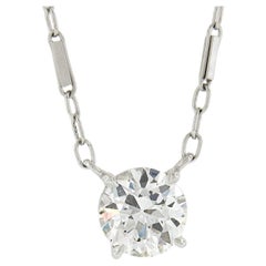 Antique 14k White Gold Gia 0.94ct Old Cut Diamond Solitaire Pendant Necklace