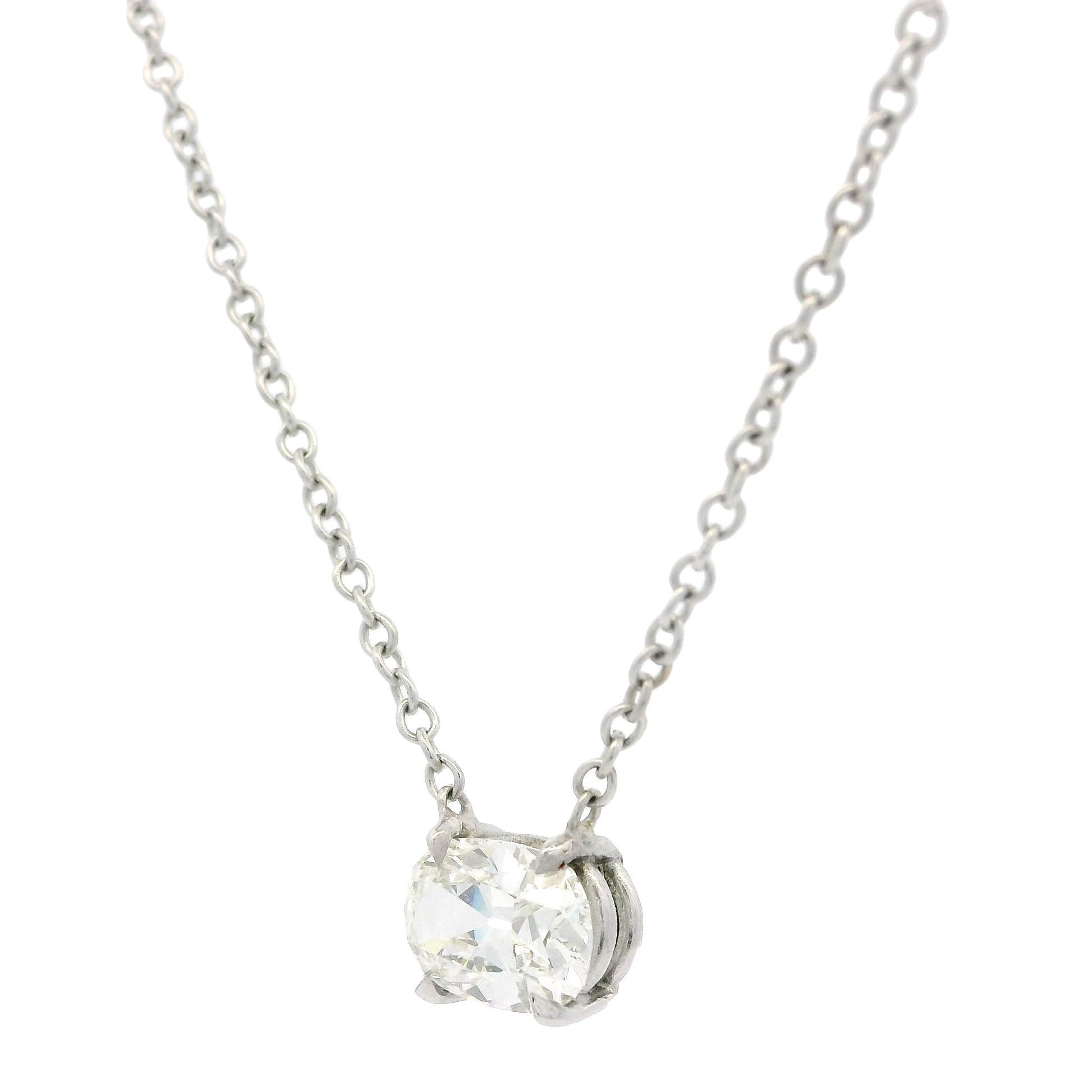 Antique 14k White Gold GIA 1.35ct Old Mine Cut Diamond Solitaire Chain Necklace 3