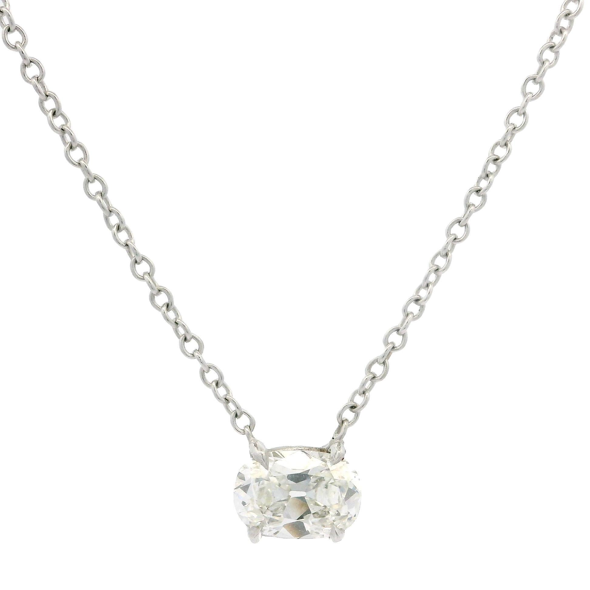 Antique 14k White Gold GIA 1.35ct Old Mine Cut Diamond Solitaire Chain Necklace 4