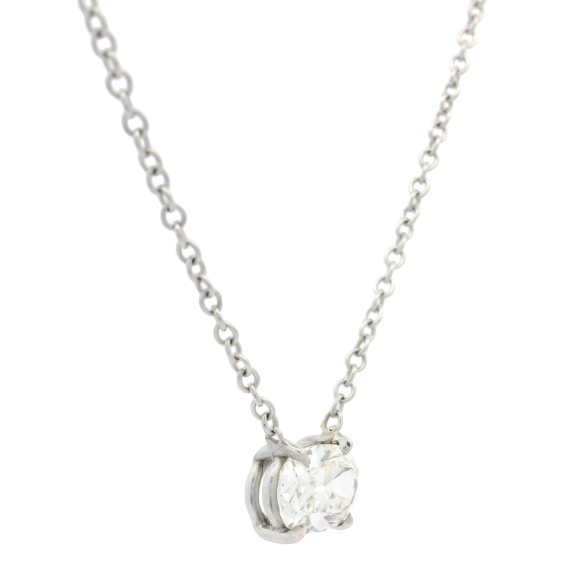 Antique 14k White Gold GIA 1.35ct Old Mine Cut Diamond Solitaire Chain Necklace 5