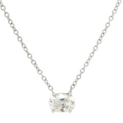 Antike Solitär-Halskette, 14 Karat Weißgold GIA 1,35 Karat Diamant im alten Minenschliff