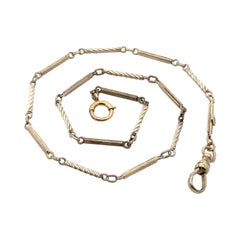 Antique 14k White Gold Grooved & Textured Bar Link Pocket Watch Chain