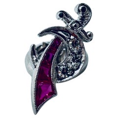 Used 14K White Gold Masonic Shriner’s Sword Tie Pin with Rubies & Diamonds