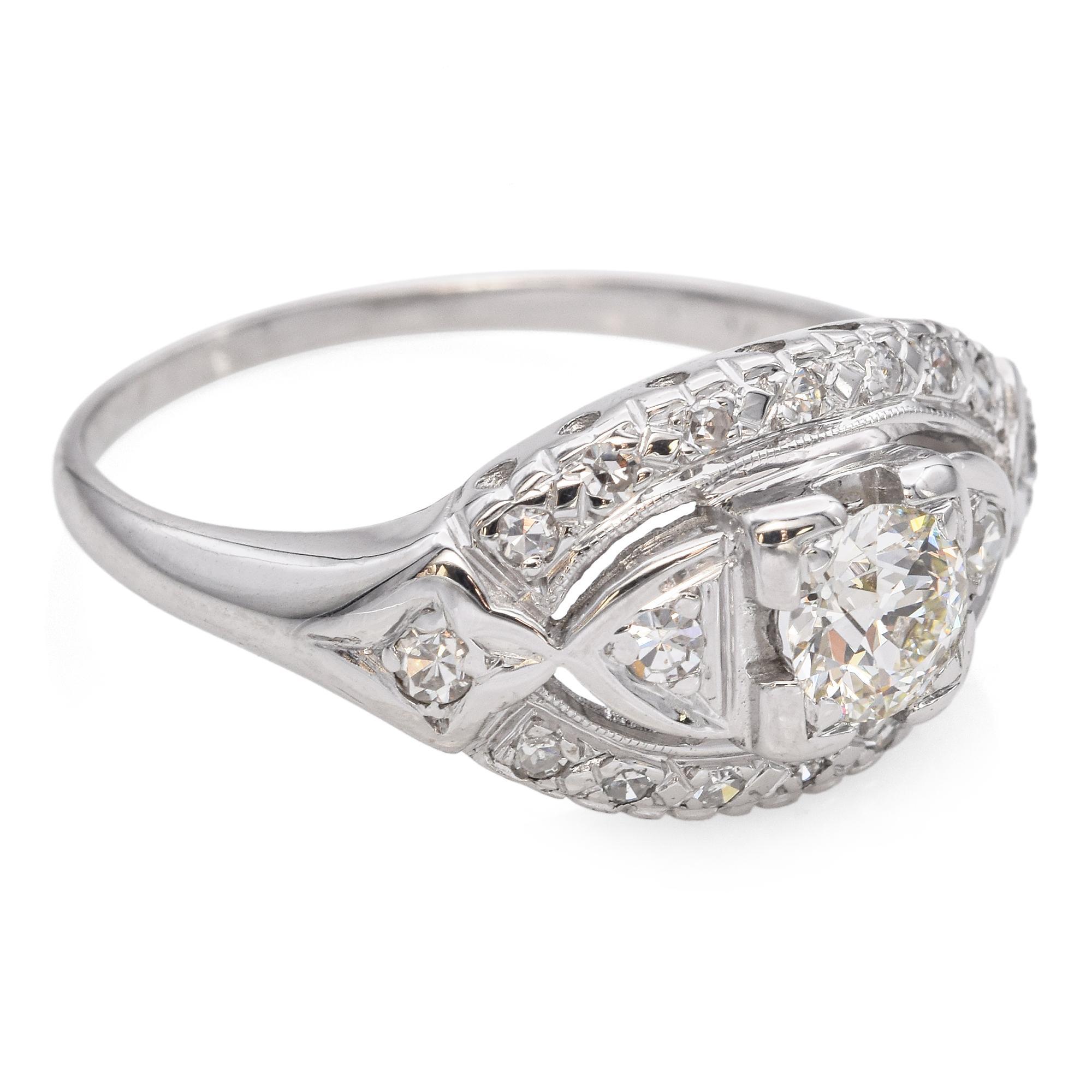 Antique 14k White Gold Old European Cut Diamond Ring In Good Condition In New York, NY