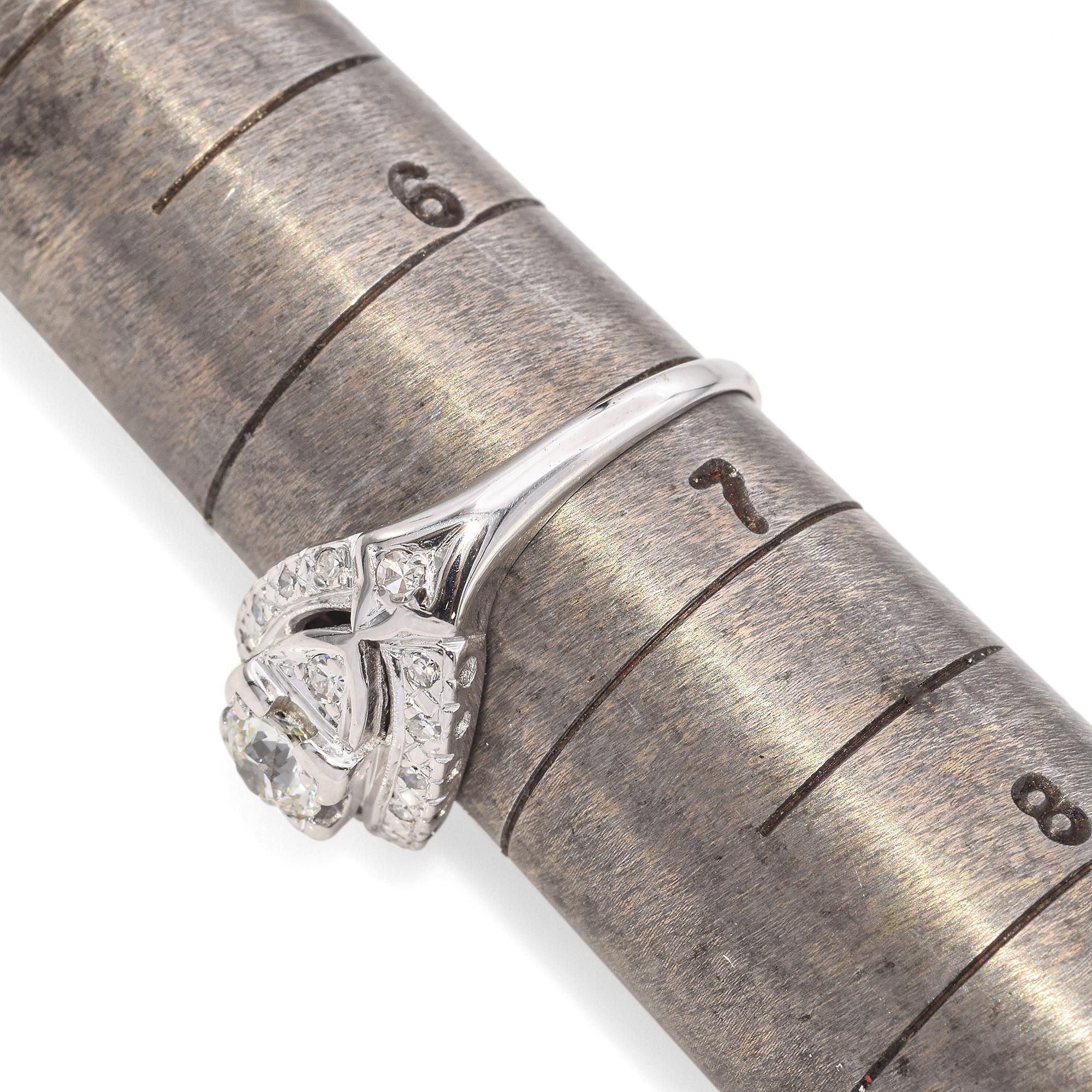 Antique 14k White Gold Old European Cut Diamond Ring 2