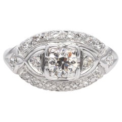 Antique 14k White Gold Old European Cut Diamond Ring