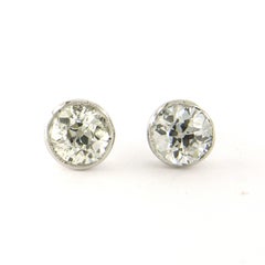 Pendientes de oro blanco de 14 quilates con diamantes talla antigua, 1,10 ct