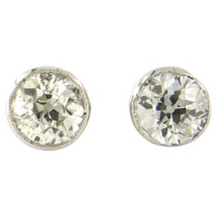 Pendientes de oro blanco de 14 quilates con diamantes talla antigua, 1,10 ct