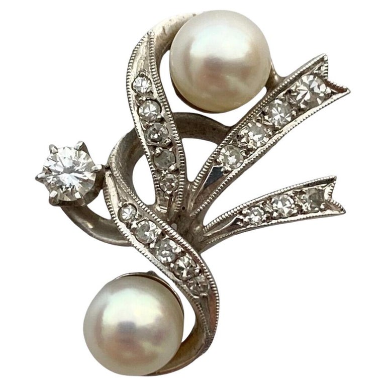 Antique 14k White Gold Pearl and Diamond Pendant For Sale at 1stDibs