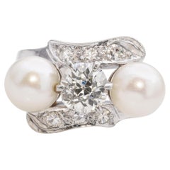 Antique 14K White Gold Pearl Diamond Ring