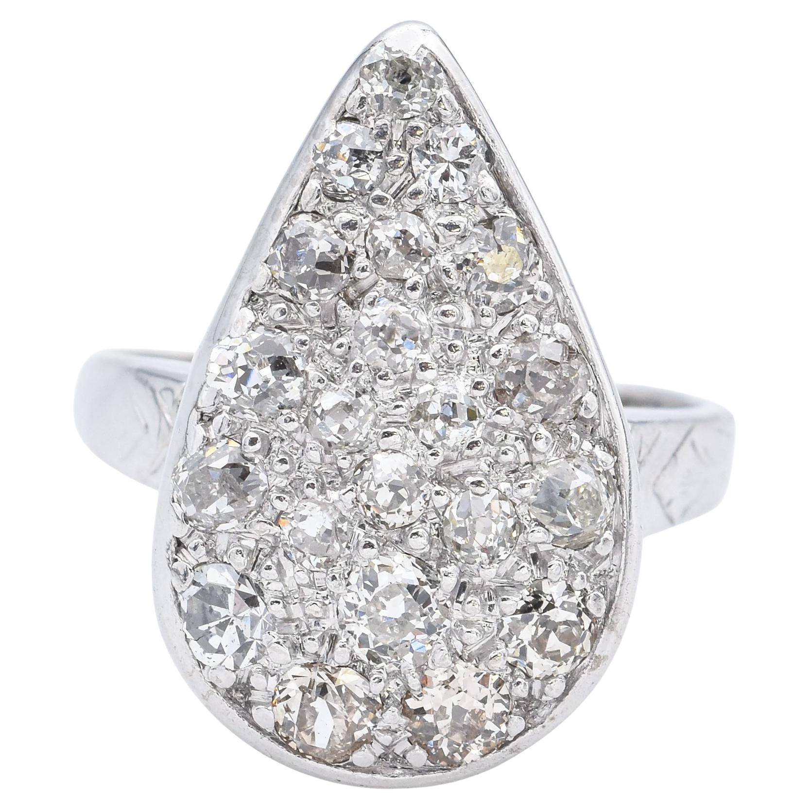 Antique 1.02 TCW Mine Cut Diamond White Gold & Platinum Cocktail Ring Size 4 For Sale