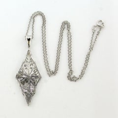 Antique 14k White Gold & Platinum Pendant Necklace with Diamonds, 1910