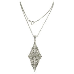 Collier pendentif ancien en or blanc 14k et platine avec diamants, 1910