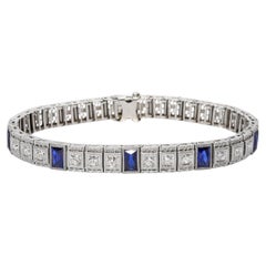 Bracelet antique en or blanc 14K Platine Saphir Diamant Filigree