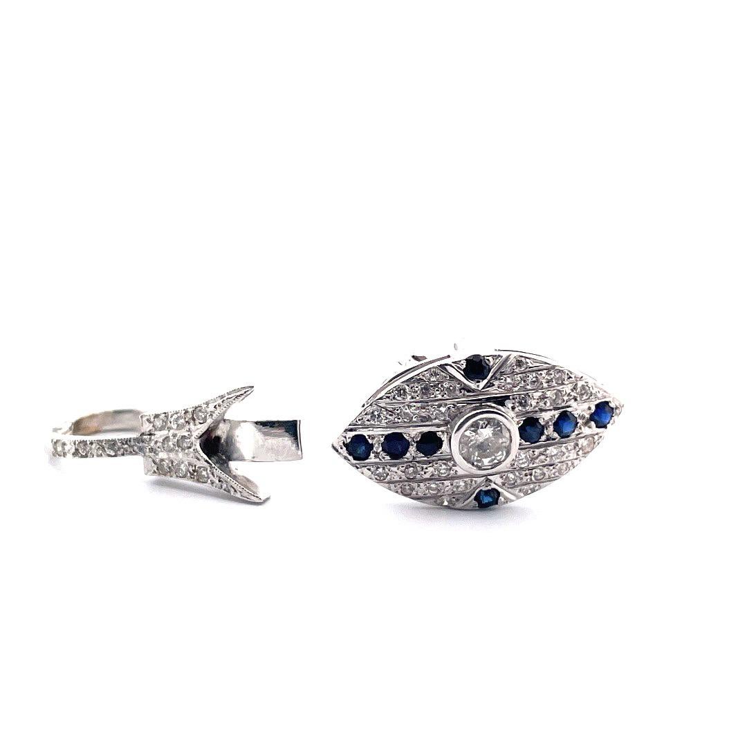 Round Cut Antique 14k White Gold Sapphire and Diamond Eye Pendant/Pin For Sale