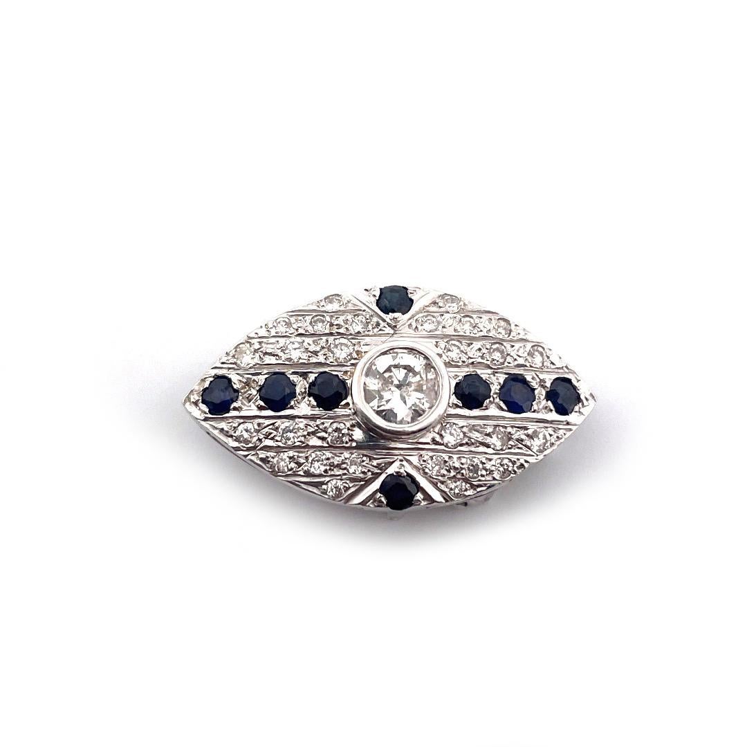 Antique 14k White Gold Sapphire and Diamond Eye Pendant/Pin In New Condition For Sale In New York, NY