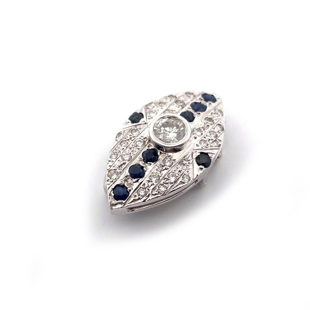 Women's or Men's Antique 14k White Gold Sapphire and Diamond Eye Pendant/Pin For Sale
